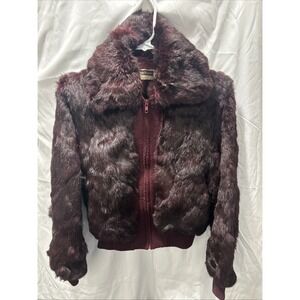 VTG Dino Ricco Bomber Jacket Womens S Genuine Rabbit Fur Retro Collar Patch Coat